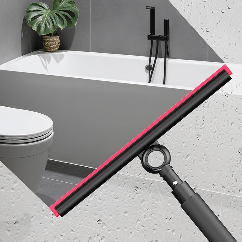 EHOMGUI Shower Squeegee for Glass Doors, Window Squeegee for Home,Squeegee with Telescopic Extension Pole,Professional Window Cleaning Tool, Black, for Mirror, Glass, Ceramic Tile - Image 3